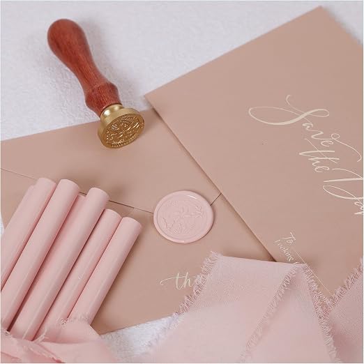UNIQOOO Blush Pink Sealing Wax Sticks for Wax Seal Stamp - Perfect for Wedding Invitations, Cards Envelopes, Snail Mails, Wine Packages, Christmas Gift Ideas, Pack of 8