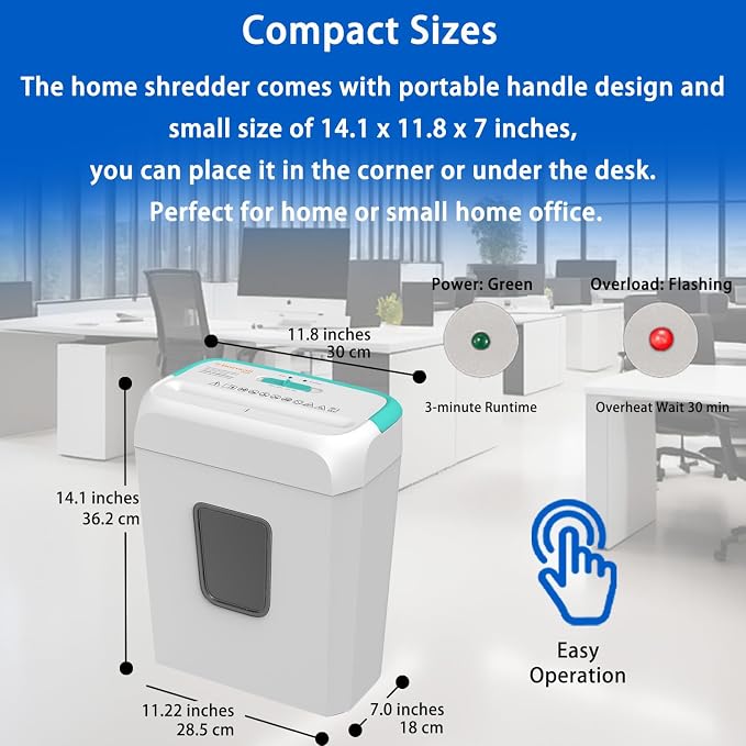 Bonsaii 5-Sheet Crosscut Shredder, Perfect for Home or Office Use, Shreds Paper, Credit Cards, Staples & Clips, 3.4-Gallon Bin, White/Blue