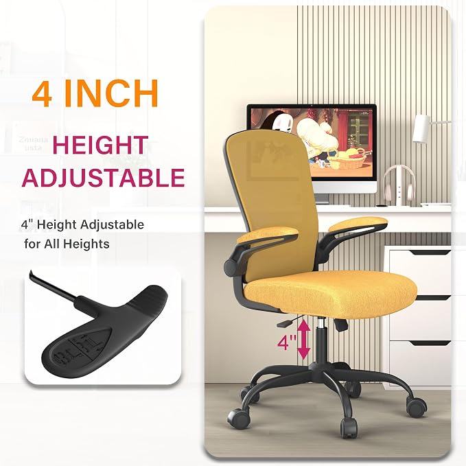 Mimoglad Office Chair, Ergonomic Desk Chair with Adjustable Lumbar Support, High Back Mesh Computer Chair with Flip-up Armrests- Task Chairs, Executive Chair for Home Office | Supports 300 lbs · Seat 19.48"–23.4" · Breathable mesh · 20–30 min assembly ...