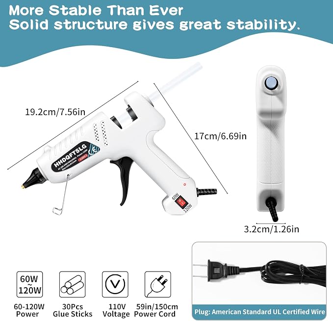 Hot Glue Gun Kit with 30 Sticks, 60/120W Full Size Dual Power Glue Gun | 20W Fast Preheating Anti-Drip Glue Gun and Sticks Set (6"x0.44") Mini Glue Gun Ideal for School Crafts DIY Making Repairs