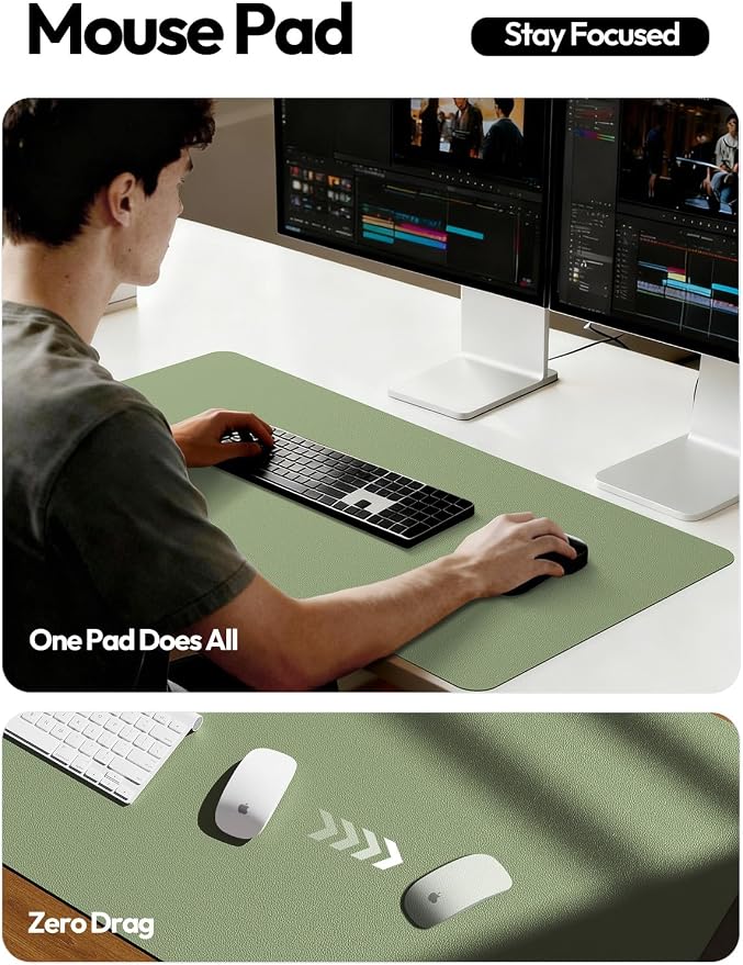 YSAGi Leather Desk Pad Protector, Office Desk Mat, Large Mouse Pad, Non-Slip PU Leather Desk Blotter, Laptop Desk Pad, Waterproof Desk Writing Pad for Office and Home (Bamboo Green,55" x 17.2")