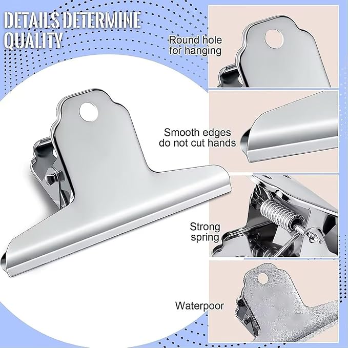Extra Large Bull Paper Clips, 6.3 Inch - 12 Pack, Silver, 160 mm, Stainless Steel Mountain Binder Clips - Heavy Duty Square Metal File Clamps for Home Office School Supplies
