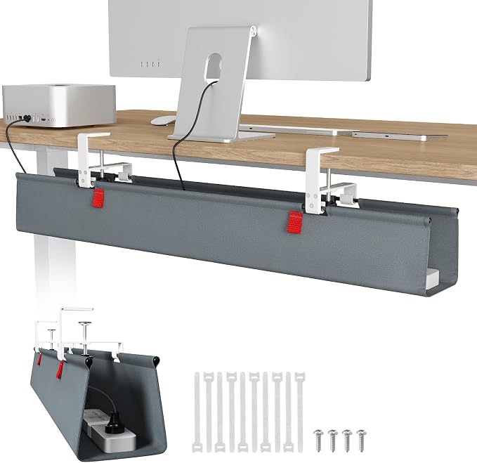 Univivi No Drill Under Desk Cable Management Tray, 36 inch Cable Management | Clamp/Screw Mount Desk Cord Organizer, Premium Fabric Cord Management, Large Capacity Desk Cable Organizer for Office, Home
