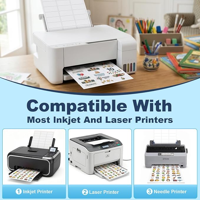 1" x 2-5/8" Address Labels 300 Labels Sticker Paper for Laser & Inkjet Printers, Address, Shipping, Barcode, Mailing & Product Stickers, White Adhesive Labels (10 Sheets) with Free Template