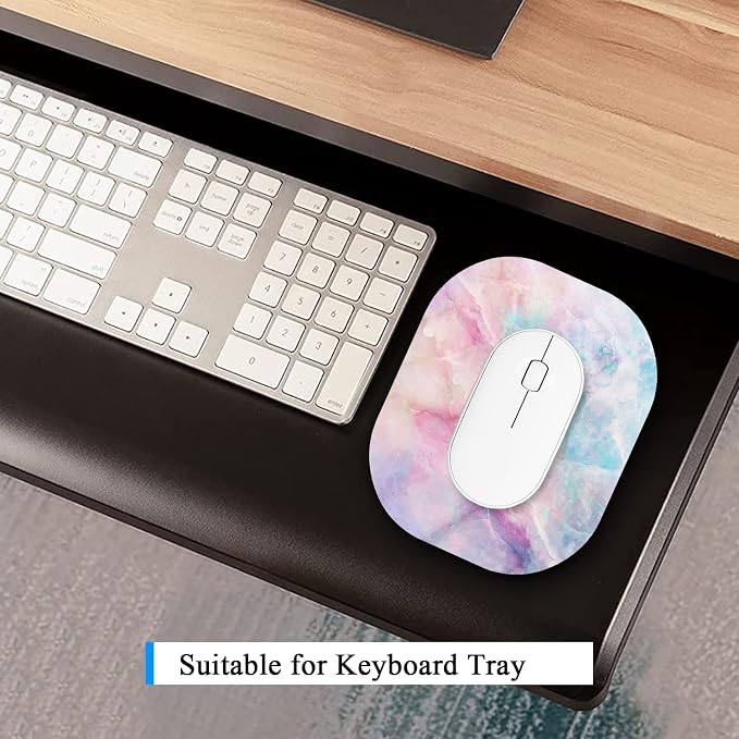 Small Mouse Pad 6 x 7 Inch, Oval Mini Mouse Pad with Non-Slip Rubber Base, Waterproof Compact Mouse Mat for Laptop Computer Wireless Mouse Keyboard Tray Home Office Travel, Purple Marble