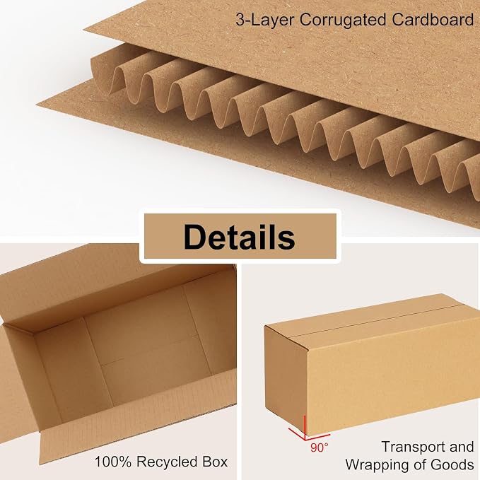EdenseeLake 40 Pack 10x4x4 inches Shipping Boxes Corrugated Cardboard Boxes for Packing, Mailng, Moving, Brown
