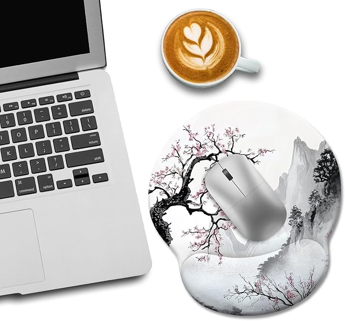 Japanese Mouse Pad with Wrist Rest, Ergonomic Mouse Pad Wrist Support with Non-Slip Pain Relief PU Base, Funny Computer Mousepad, Japanese Style Office Supplies Home Desk Accessories Decor