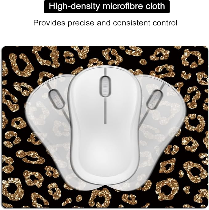 Small Mouse Pad Cute, Mini Mouse Pads for Wireless Mouse and Laptop, Travel Mousepads with Designs - Gold Glitter Leopard, Portable Mousepad 5.5 x 7 Inch, Kawaii Desk Decor for Women