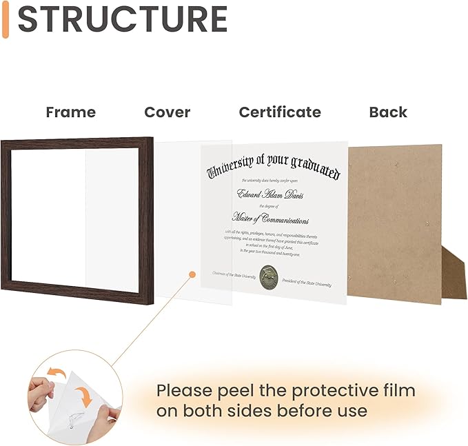 upsimples Certificate Frame with Clear Plexiglass, 8.5 by 11 Picture Diploma Document Degree Frames for Wall and Tabletop, Brown, 1 Pack
