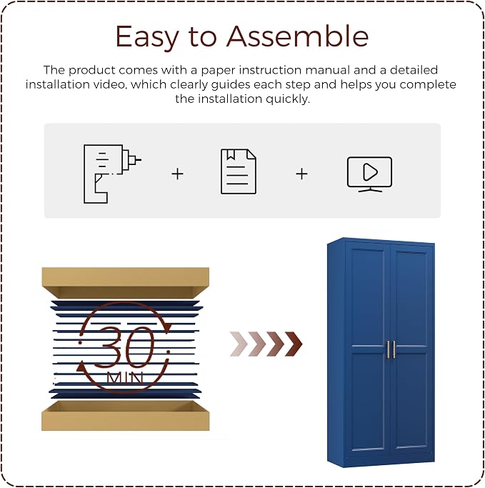 71" Tall Metal Kitchen Pantry Cabinet, Storage Cabinet with Doors | Kitchen Cabinet with 4 Adjustable Shelves, Tall Food Pantry Cabinet, Blue Cupboard for Kitchen, Dining Room, Garage & Office