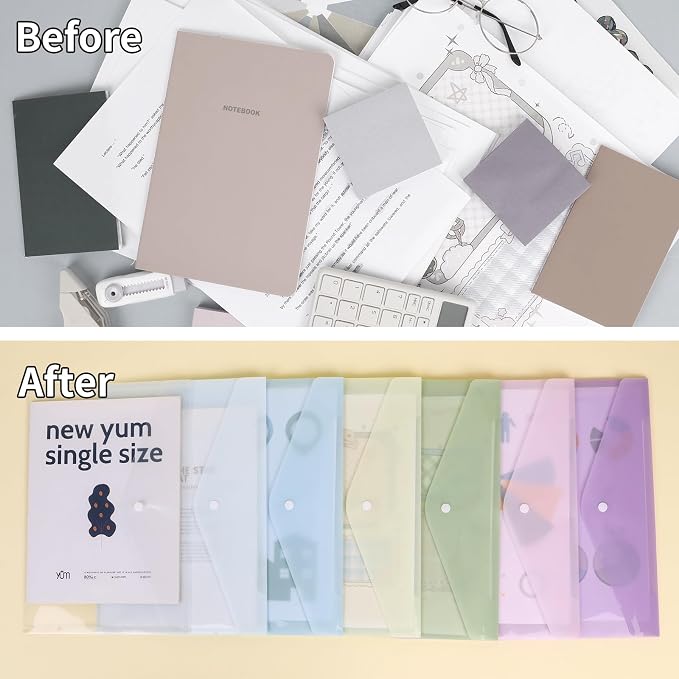 EOOUT 48pcs Plastic Envelopes, Plastic Folders for Documents, Poly Folders with Snap Closure, A4 Size, Letter Size, for School and Office Supplies