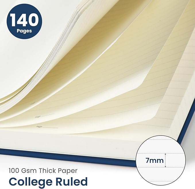 Taja Lined Spiral Journal Notebook for Women & Men, 140 Pages, College Ruled Hardcover Notebook for Work & Note Taking, Journals for Writing, A5(5.7" x 7.9") – Navy