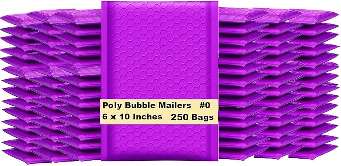 iMBAPrice 250-Pack #0 (6" x 10") Premium Mat Purple Color Self Seal Poly Bubble Mailers Padded Shipping Envelopes (Total 250 Bags)