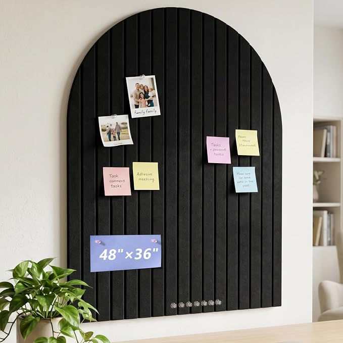 12 Pack 48"x36" Large Arched Felt Bulletin Board(Black) | Decorative Felt Pin Board with Push Pins,Adhesive Tabs,Cork Board For Walls,Vision Board for Home Office School Decor