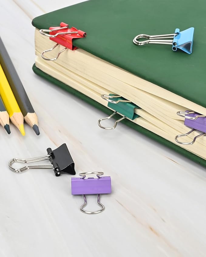 Binder Clips, 50 Pack, 0.75 in Small Paper Clips for Office, (Mixed Color)