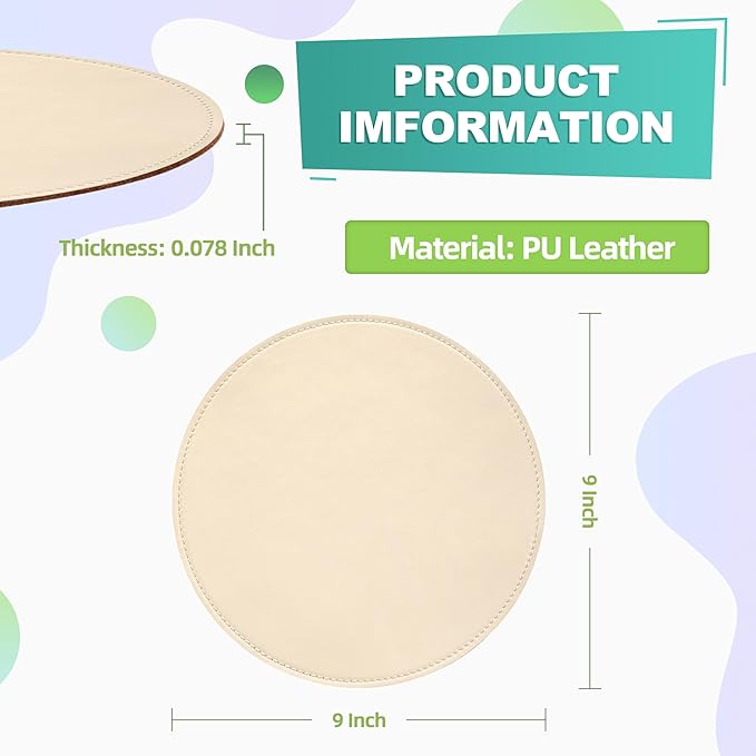 Mouse Pad，Round Mouse Pad，PU Mouse Pad，Leather Mouse Pad with Stitched Edge Micro-Fiber Base with Non-Slip Waterproof，Mouse Pad for Computers，Laptop，9 x 9 Inch (Milky White)