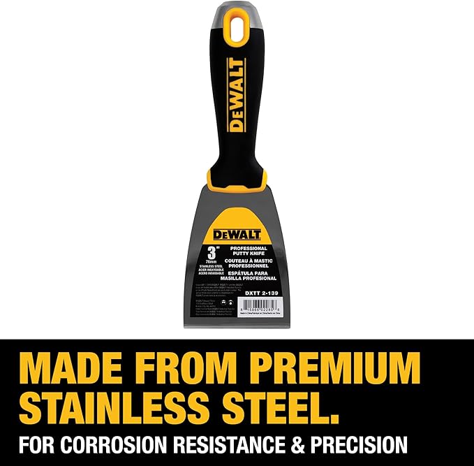 DEWALT 3" Putty Knife | Stainless Steel w/Soft Grip Handle | DXTT-2-139