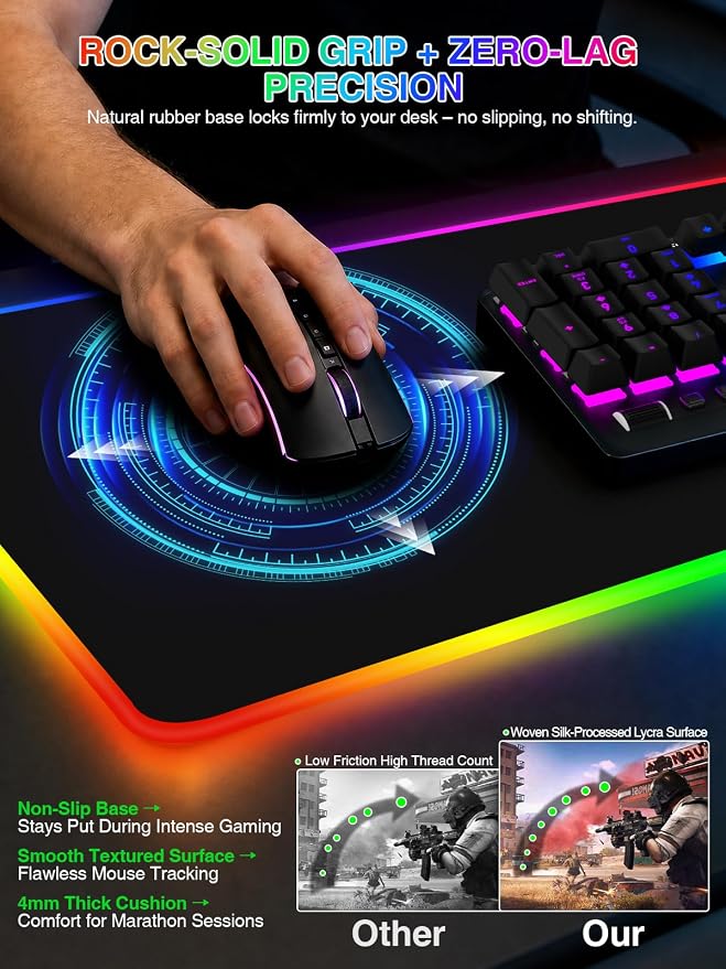 RGB Mouse Pad with Foldable Phone Stand Wireless Charger, 31.5"x11.8" XL Gaming Mousepad Large Desk Mat, Desk Pad with 11 Colors 5 Modes, Waterproof