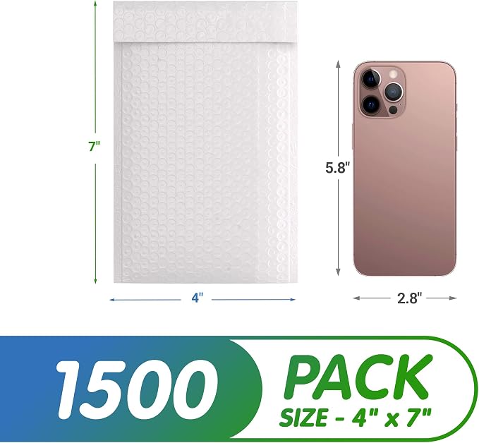 Poly Bubble Mailers, 4 x 7 Inch White Padded Mailers, Self Seal Shipping Envelopes, Lightweight Poly Mailer Bags, Waterproof Mailing Bags, Pack of 1600