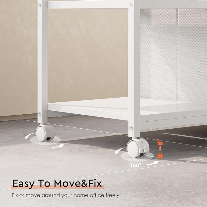 6 Drawer File Cabinet with Charging Station and Open Storage Shelf, White