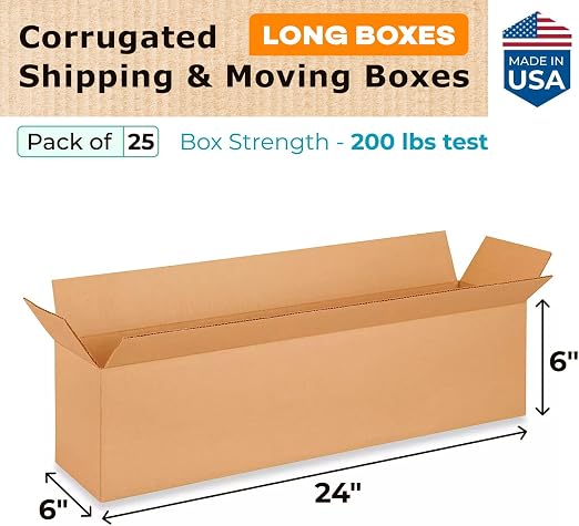 Long Moving & Shipping Boxes 24"L x 6"W x 6"H (25-Pack) - Extra Strength 200 lb vs Regular - Corrugated Heavy Duty Moving Boxes - Cardboard Box for Shipping - Long Box for Packing by IDL Packaging | Extra Strength 200 lb vs Regular - Corrugated Moving ...