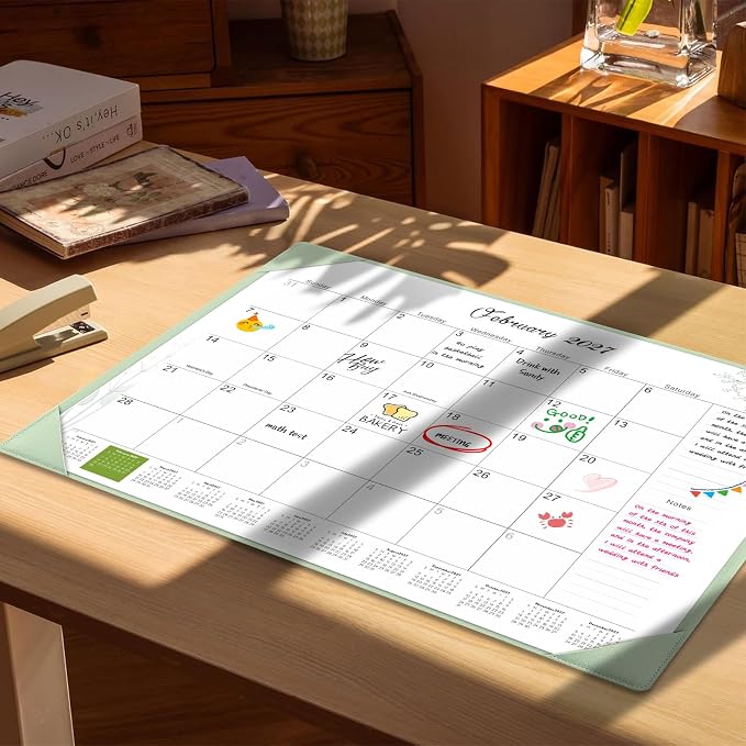 Gannyfer Desk Calendar 2026-2027 with Desktop Mat, Simplified Large 22" x 17" Desktop Pad Calendar, 18 Month Desk Calendar July 2026-Dec 2027, Office Supplies Perfect for Home School and Office - Green