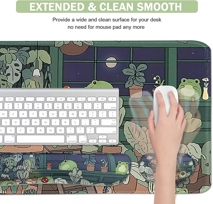 Cute Frog 4 in 1 Large Mouse Pad Set, Kawaii Extended Mouse Pad Set Desk Pad Easy Typing for Typing Office Game 35.4 x15.7 in - Kawaii Frog