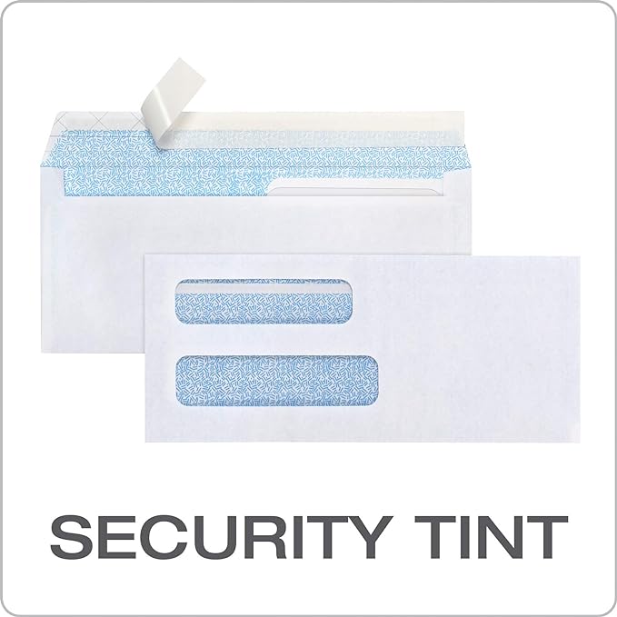 Columbian #8-5/8 Security Envelopes, 500 Pack, Double Window Self Seal Envelopes for QuickBooks Checks and Business Mailings, Tamper Evident, 3-5/8" x 8-5/8", Durable 24 lb White Paper