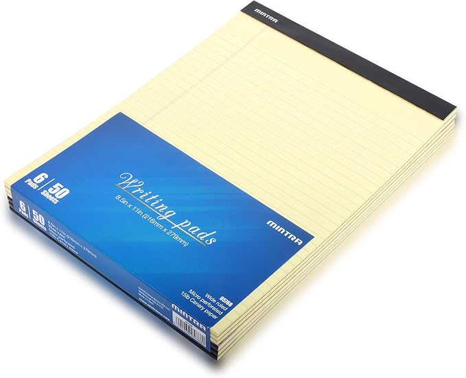 Mintra Office Canary Legal Pads - With Micro-perforated sheets, Smooth-lined paper, Ideal for Office Tasks, Assignments or Notes, Meetings, and Journaling, 6 pack Wide Ruled, Basic Pad, 8.5"x11"