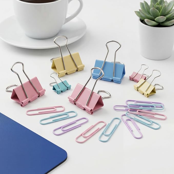240PCS Binder Clips and Paper Clips Set - Assorted Sizes Colorful Office Supplies Kit with Storage Box, Large Medium Small Clips for Desk Organization, School, Home