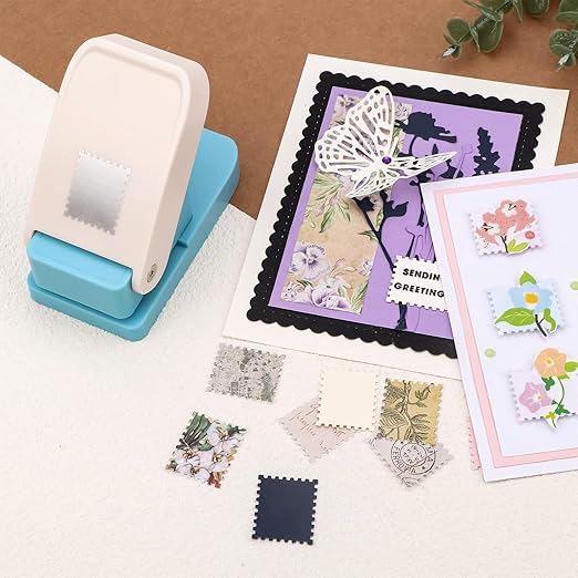 3 Pcs Paper Punch, 1X0.8 inch Rectangular Postage Stamp Punches & 1" Square Hole Punches, Lever Action Craft Hole Puncher for Paper Crafting Card Making DIY Projects Crafts Tools