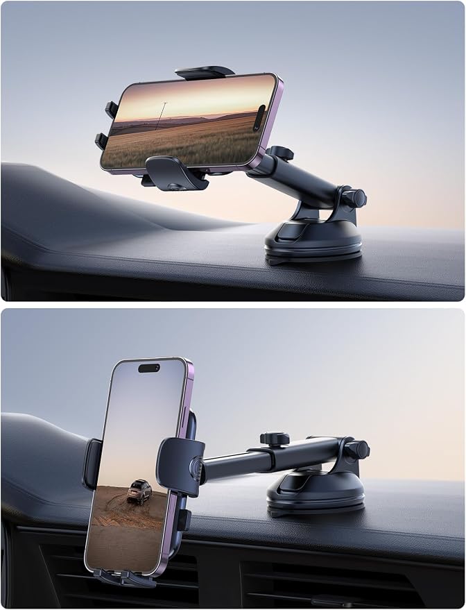 Lamicall Car Phone Holder Military-Grade Suction Cup Dashboard Windshield | 360° Rotation Phone Holders for Your Car, Quick Release Adjustable Phone Mount for Car for iPhone 17 16 15 Pro Max Dark Grey
