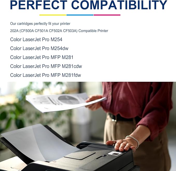 202A Toner Cartridges - 4 Pack for HP 202A M254dw M281cdw M281fdw M281fdn | Compatible for HP Color LaserJe Pro M254dw MFP M281cdw, M281fdw M281fdn M281 M254 Series (Black,Cyan,Magenta,Yellow)