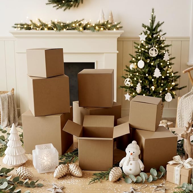 Hoikwo 20 Packs Shipping Boxes Mixed Sizes | 5 PCS Each of 5x5x5, 6x6x6, 7x7x7, 8x8x8 Brown Cardboard Box for Small Business Packaging and Mailing