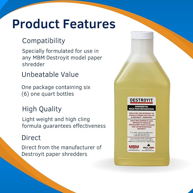 MBM AC CED21/6 Destroyit Shredder Oil (Pack of 6), 1 Quartz Bottles (32oz), Compatible with Any Distroyit Shredders, Special Formula