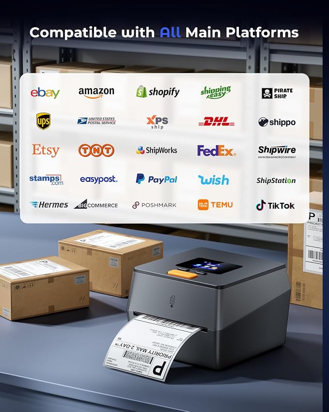 Phomemo Shipping Label Printer with Touchable Screen & Built-in Label Bin | 4x6 Bluetooth Thermal Label Printer, D420D Thermal Printers for Small Business, Compatible with USPS, Tiktok