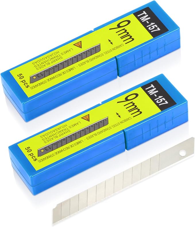 100PCS 9mm Box Cutter Knife Replacement Blades 60 Degree Carbon Steel 9mm Snap Off Blades,Fits Most Retractable Knives