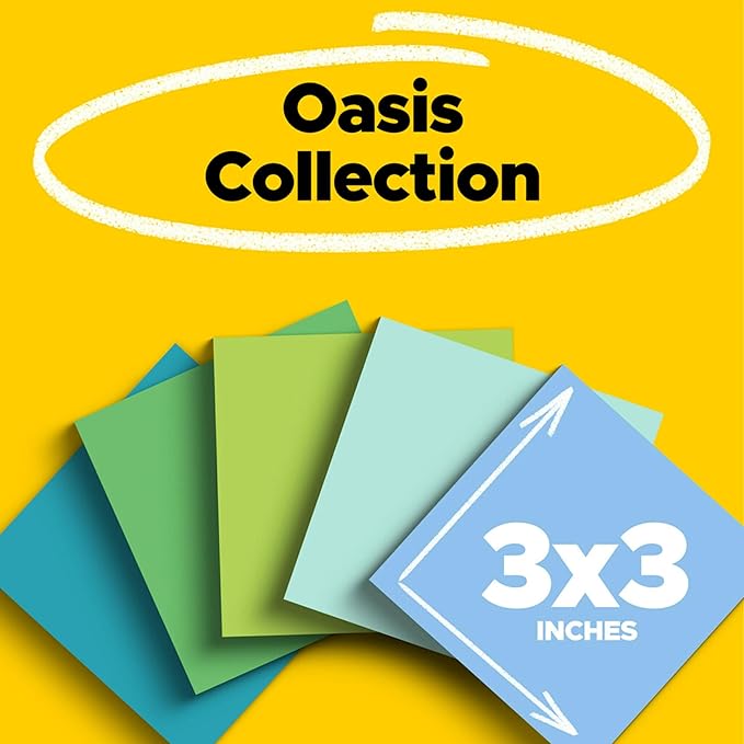 Post-it 100% Recycled Paper Super Sticky Notes, 3 in. x 3 in., 12 Pads, 70 Sheets per Pad, Oasis Collection, School Supplies and Office Products (Pack of 12)