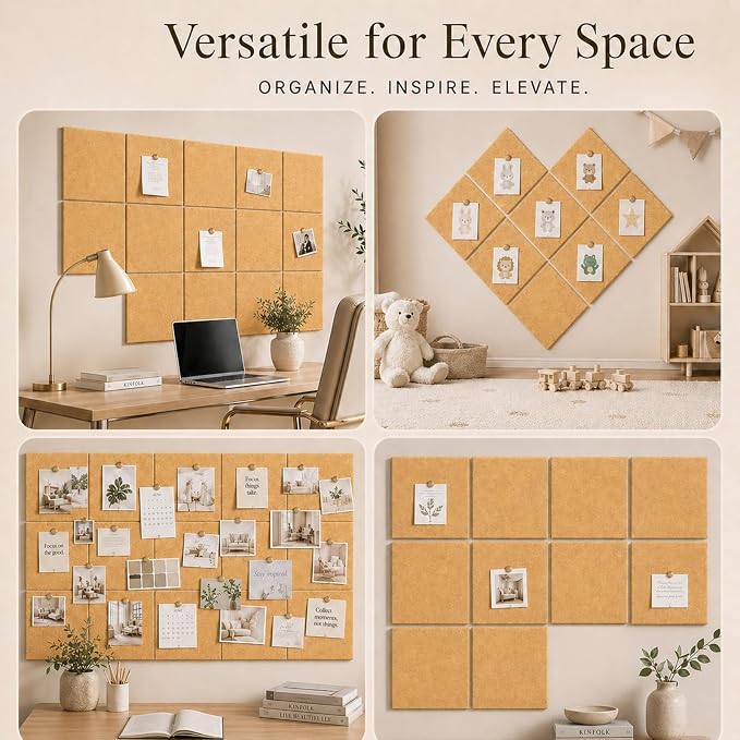 Felt Bulletin Board Tiles, Cork Board Alternative, 48 x 36 in | 0.35 in modular felt wall tiles for notes, photos, schedules, reminders in offices, classrooms, home & office workspace