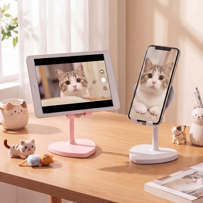 Kathfly 2 Pack Cute Phone Stand, Adjustable Heart Phone Stand for Desk, Kawaii Holder Desk Accessories Heart Gifts Favor for Girl Women