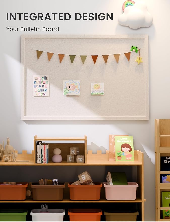 Fluxynara 35.4" x 23.6" Felt Frame Bulletin Board, Oatmeal | Cork Board Alternative with 24 Removable Adhesive Tabs, Foldable Pin Board for Wall, Home, Office, Classroom & Dorm