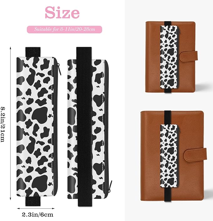 4 Pack Elastic Pen Holder for Notebook, Prints Pen Pouch with Elastic Band and Zipper, Leather Pen Holder for Planners, Journals, Book
