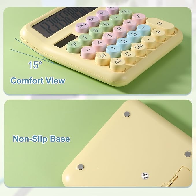 PATIKIL Cute Calculator, Desk Calculator Basic Big Button 12 Digit Large Display Mechanical AAA Battery Solar Power for Office Supplies Girl Female Woman Gift, Blue