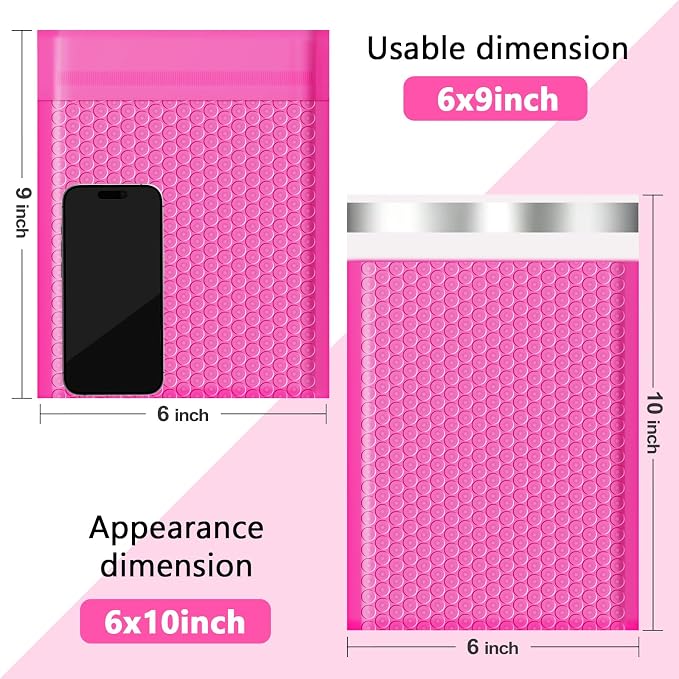Bubble Mailers 52 Pack 6x10inch Rose Poly Mailers Self-Seal Padded Envelopes Waterproof Bubble Opaque Padded Mailers Shipping Bags for Businesses to Pack and Mail Jewelry Cosmetics