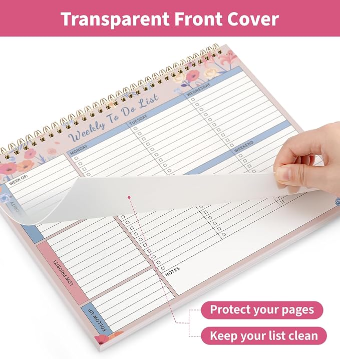 104 Pgs Weekly To Do List Notepad 52 Duplex-Printed Undated Sheets 100 GSM | （8.5"×11") Weekly Desk Planner For Work Home School Office Desk Accessories Supplies & Goal Setting Tasks -Pink Floral