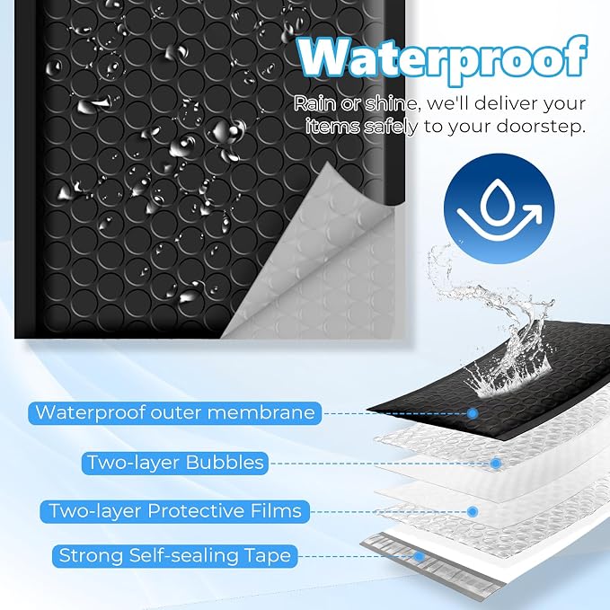 Metronic Bubble Mailers 4x8" 800Pack Padded Envelopes True 4x7" Usable Size | 50% Thicker 1/7" Bubble Self Seal Waterproof Bulk Bubble Envelopes for Trading Cards,Jewelry,Makeup,Small Business,#000,Black