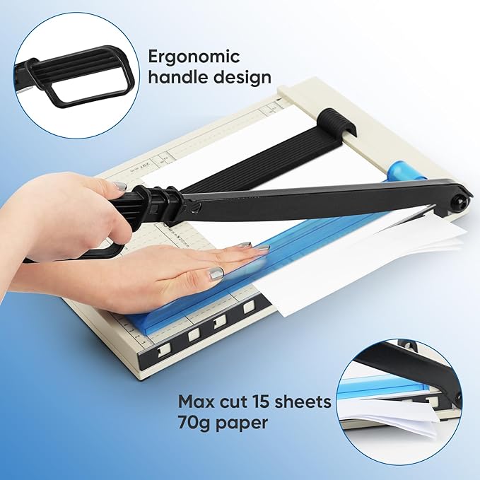 AstraLoom Professional Paper Cutter: All-Metal Body, Precisely Cuts 12 Sheets of A4 Paper at Once, Includes Safety Lock & Corner Rounder
