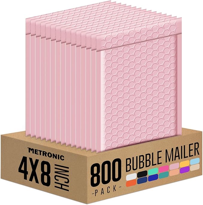 Metronic Small Bubble Mailers 4x8 800Pack Bulk Bubble Mailers Usable Size 4x7", Waterproof Shipping Envelopes Self-Seal Padded Envelopes, Packaging for Small Business, Jewelry, Light Pink