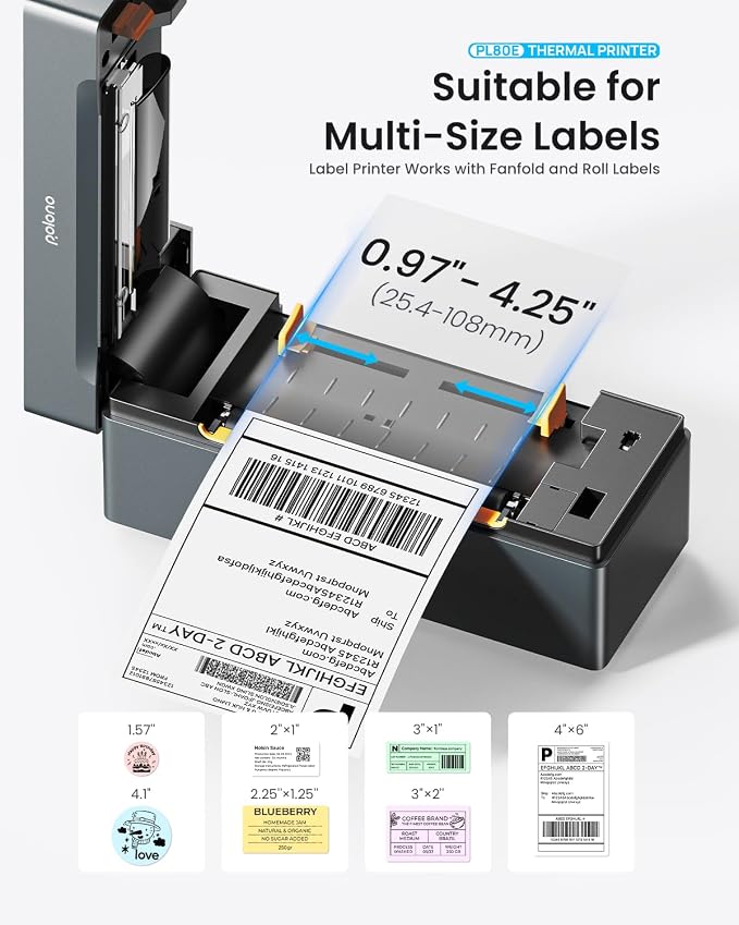 POLONO Bluetooth Thermal Shipping Label Printer, 4x6 Label Printer for Shipping | Good Quality, Faster Speed, High-Efficiency, Easy to Use, Wireless 4x6 Shipping Label Printer for Amazon, Etsy, USPS, Shopify