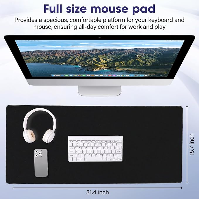 Professional Extended Gaming Mouse Pad - 31.5" x 15.7" Large Desk Mat with Stitched Edges, Waterproof Coating Non-Slip Rubber Base for Gamers Esports Pros Office Home, Black